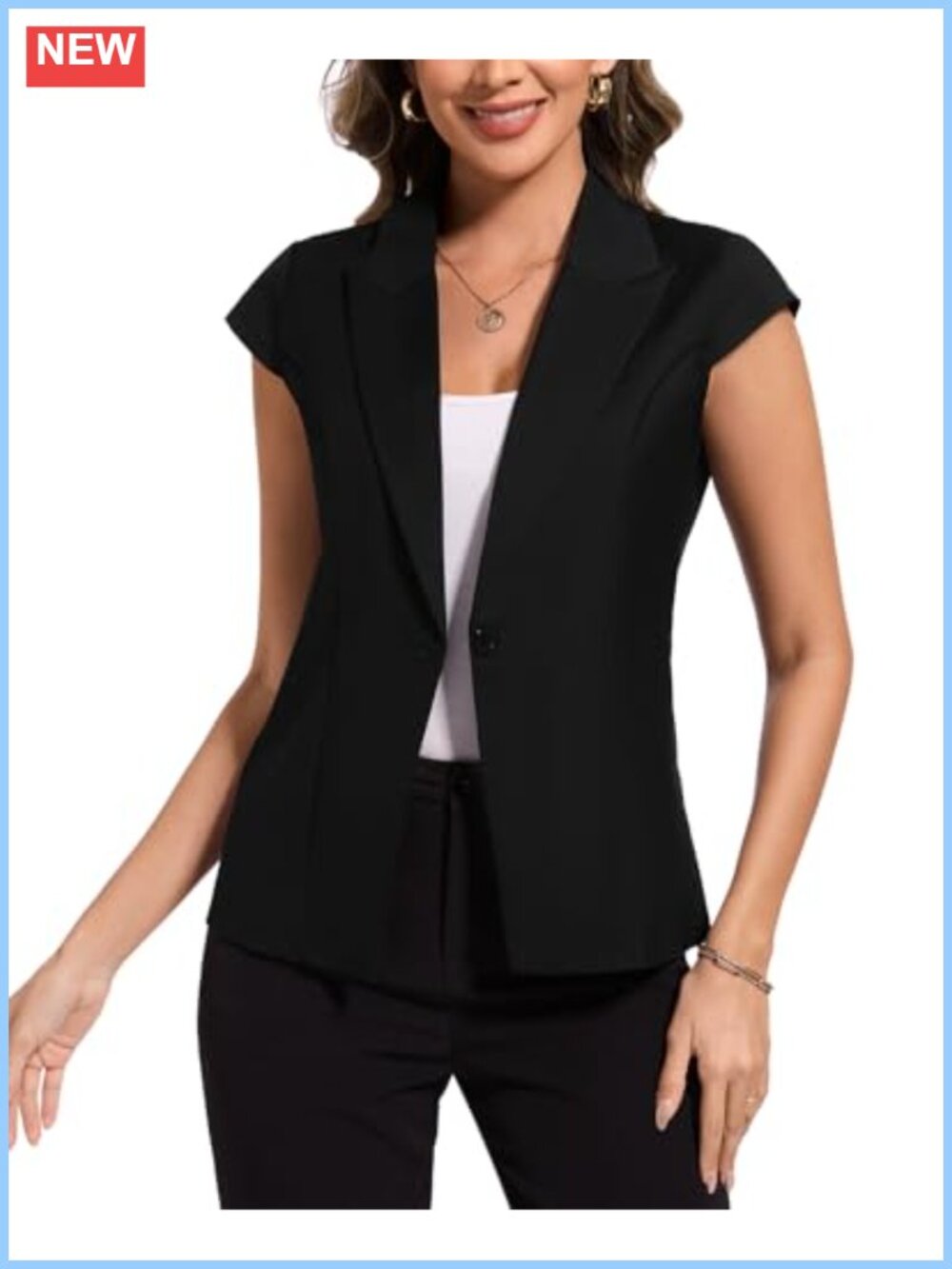 Cap Sleeve Blazer Button Front Peak Lapel Business Casual Work Jacket